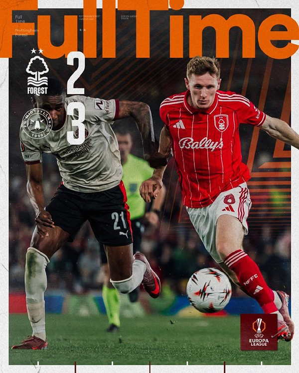 欧联杯第2轮战报：诺丁汉森林2-3中日德兰，澳洲波帅6战不胜，丹麦劲旅传射逆转