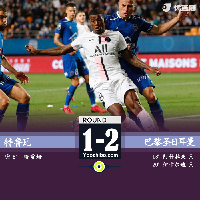 巴黎2-1逆转特鲁瓦 阿什拉夫首球伊卡尔迪破门